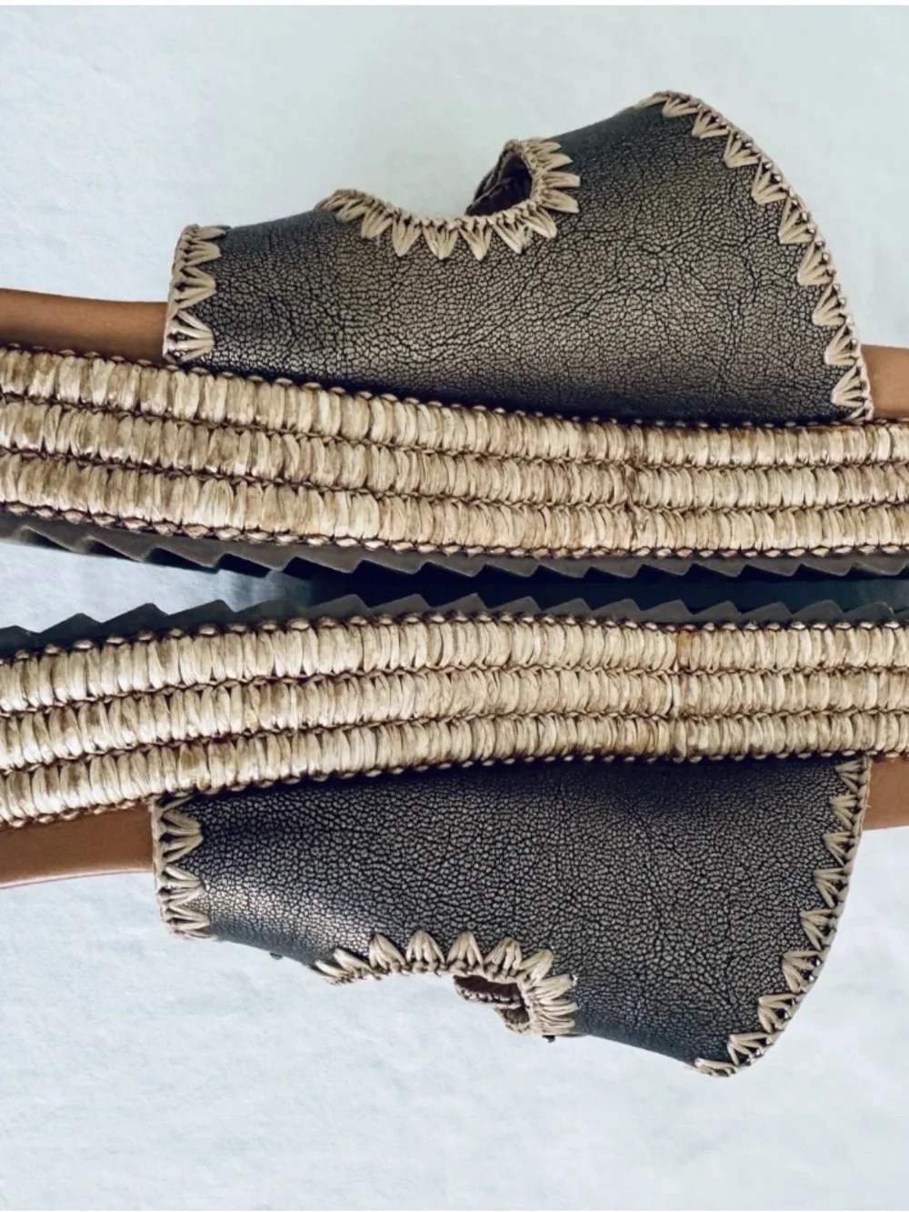 Yellow Box Herena Bronze Slide Platform Sandals Jute Trim Gold Buckle New in Box - Picture 4 of 5